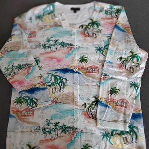 TALBOTS TROPICAL BEACH CARDIGAN SWEATER